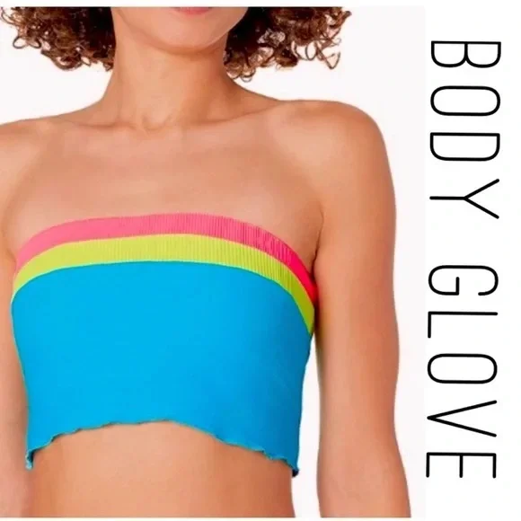 🆕 🩵Body Glove🩷 Pink and Blue Bikini Vibrant Color-Blocking Bandeau - Picture 2 of 6